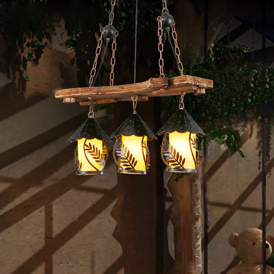 Industrial White/Clear Wood Hanging Pendant Light - 2/3 Lights Lantern Island Lighting For