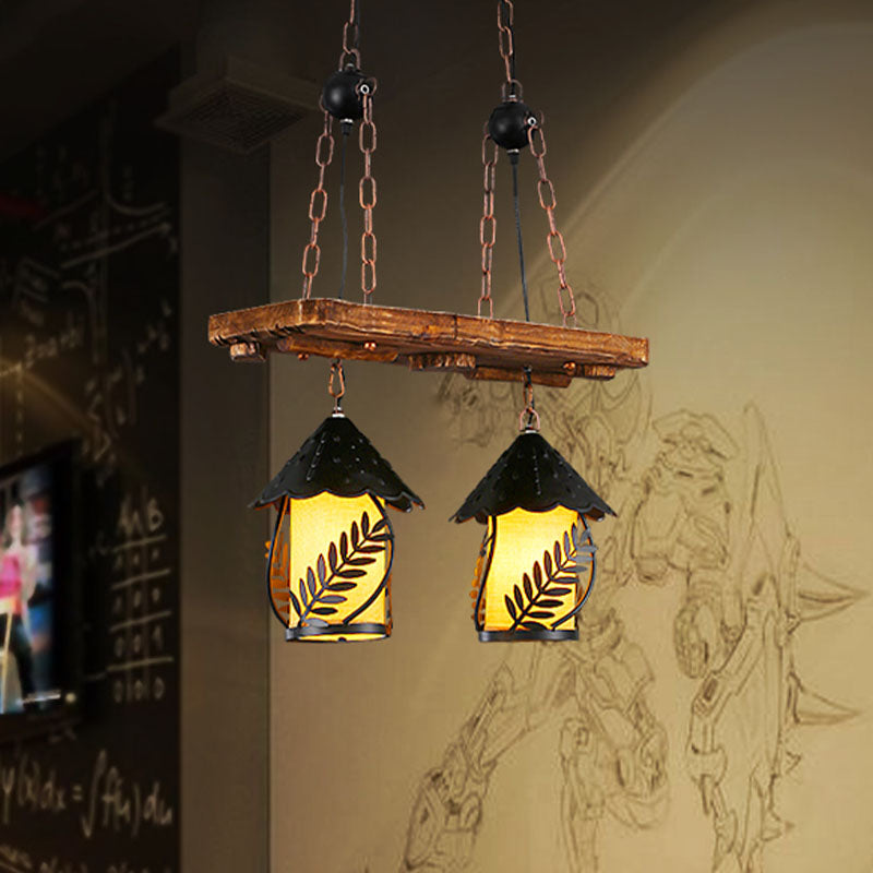 Industrial White/Clear Wood Hanging Pendant Light - 2/3 Lights Lantern Island Lighting For