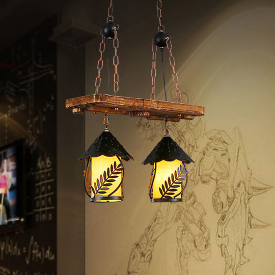 Industrial White/Clear Wood Hanging Pendant Light - 2/3 Lights Lantern Island Lighting For