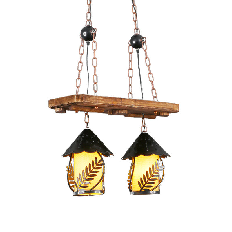 Industrial White/Clear Wood Hanging Pendant Light - 2/3 Lights Lantern Island Lighting For