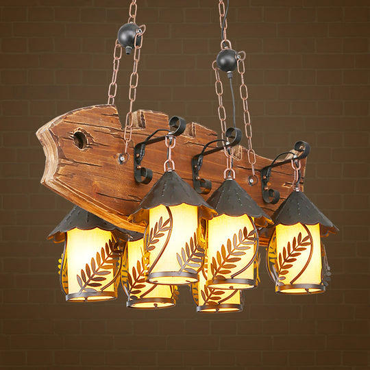 Fish-Shaped Island Lamp: 6-Light Fabric And Glass Hanging Kit In Black For Dining Room Metal Arm