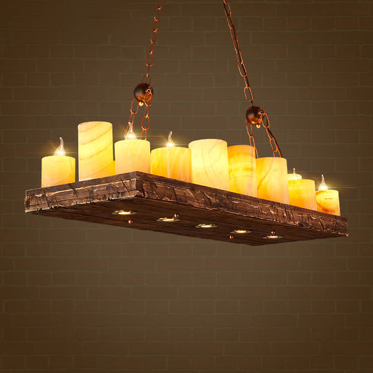 16-Light Yellow Restaurant Pendant Lighting With Wood Candlestick Island Light Fixture