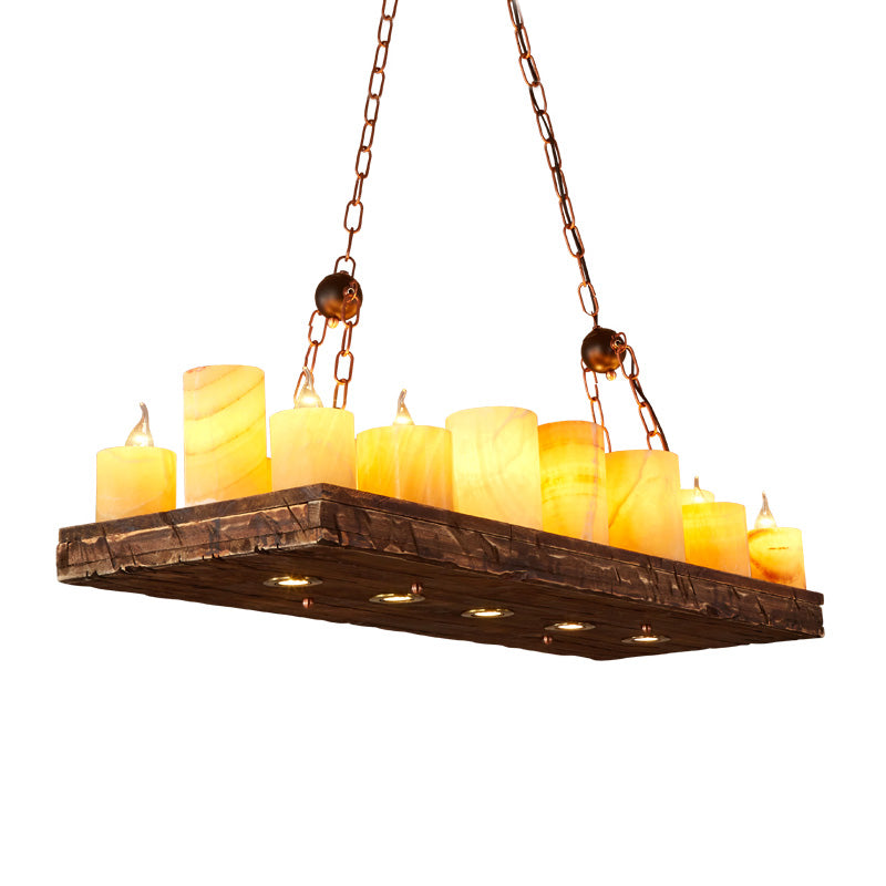 16-Light Yellow Restaurant Pendant Lighting With Wood Candlestick Island Light Fixture