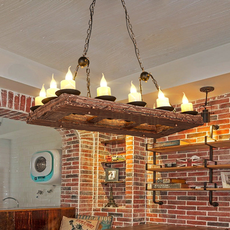 Yellow Wood Island Pendant Light With 14 Bulbs - Warehouse Style