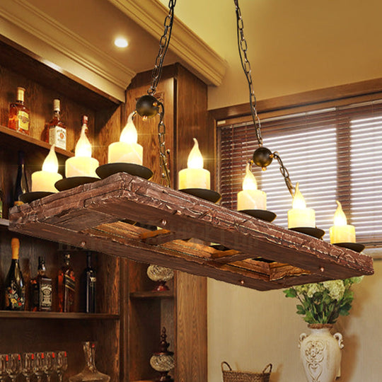 Yellow Wood Island Pendant Light With 14 Bulbs - Warehouse Style