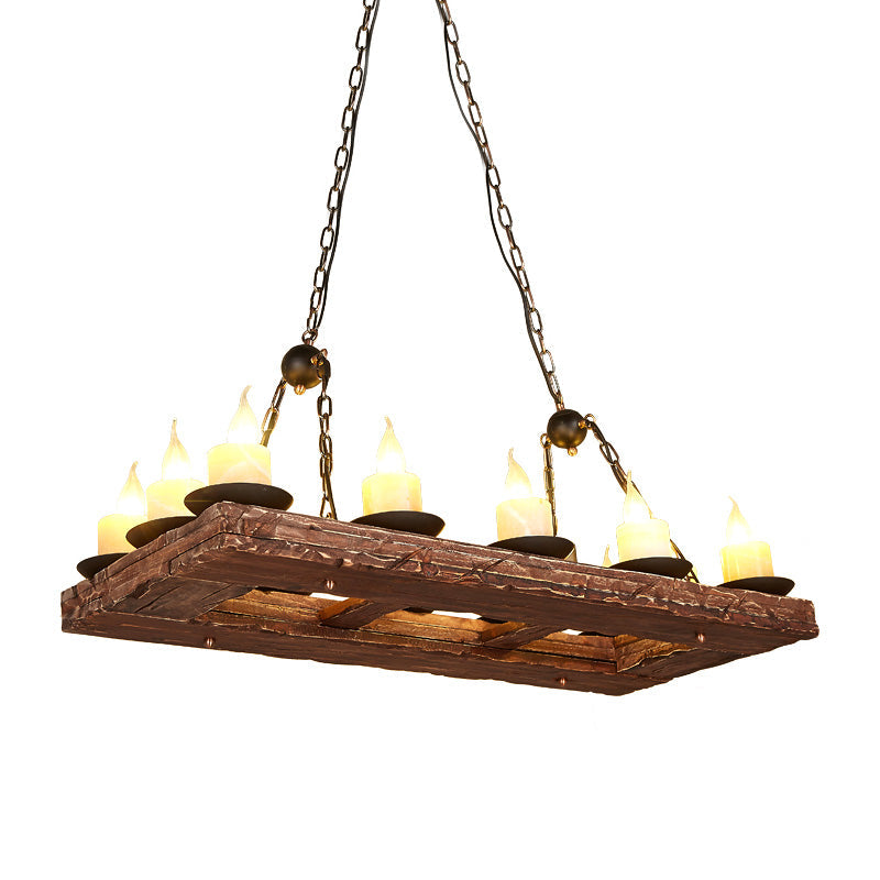 Yellow Wood Island Pendant Light With 14 Bulbs - Warehouse Style