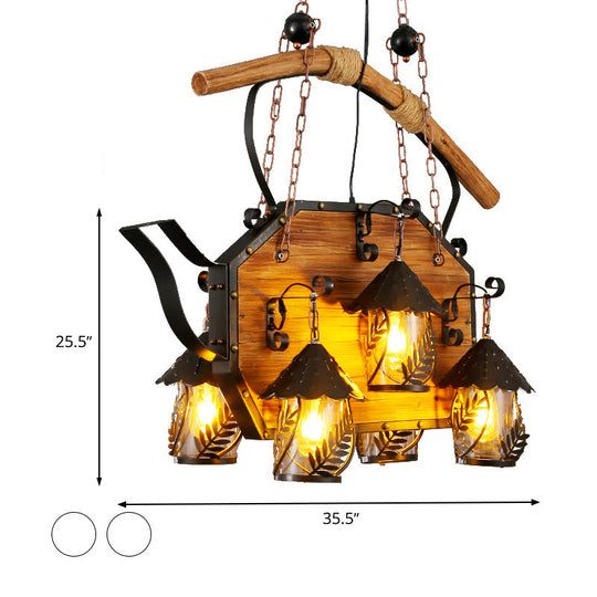 Retro Ship-Shaped Island Lamp - Black Metallic Hanging Light Fixture For Restaurants 6 Lights White