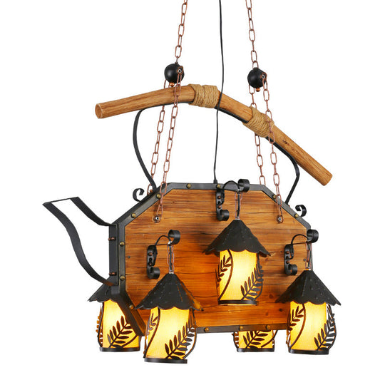 Retro Ship-Shaped Island Lamp - Black Metallic Hanging Light Fixture For Restaurants 6 Lights White