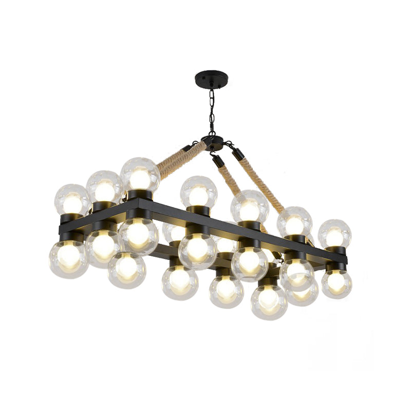 Industrial-Style Black Molecular Chandelier With 24 Clear Glass Lights For Dining Room Or Island