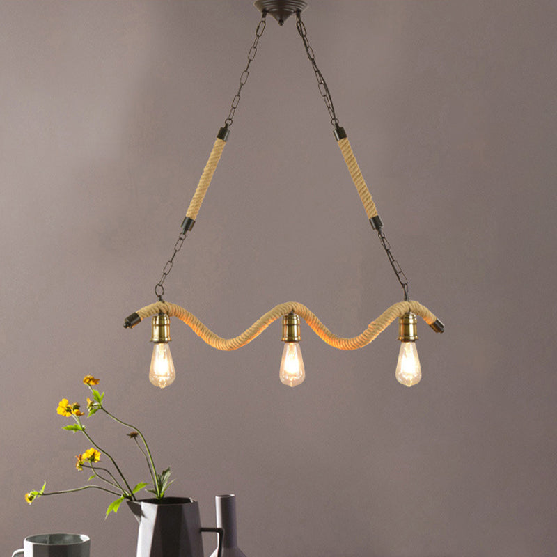 Industrial Metal Island Pendant Light Fixture With Exposed Bulbs - Beige 3 Lights