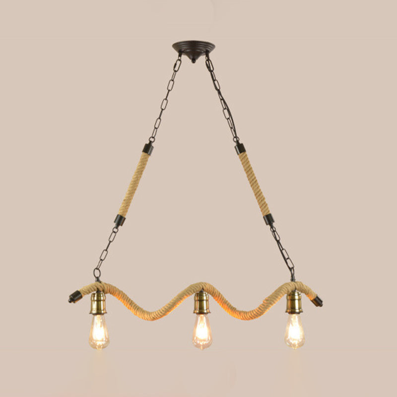 Industrial Metal Island Pendant Light Fixture With Exposed Bulbs - Beige 3 Lights