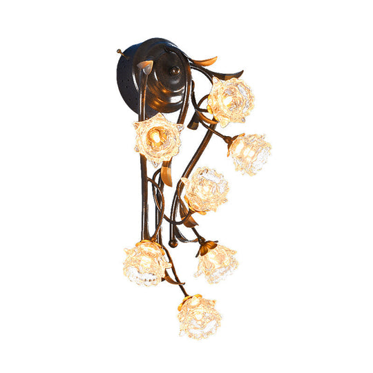 Rustic-Style Blossom Shaped Clear Glass Sconce - Wall Mounted Light Fixture With 7 Lights In Bronze