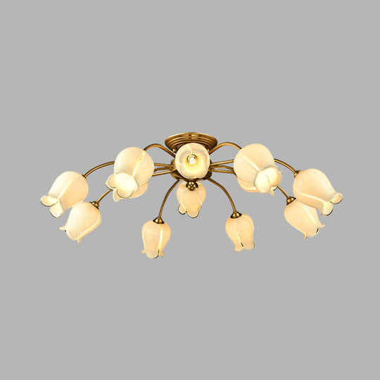 Traditional White Glass Semi-Flush Petal Ceiling Light with 12 Lights