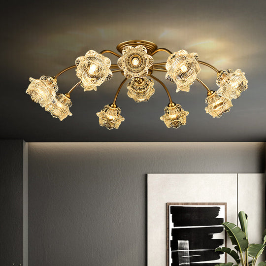 Traditional White Glass Semi-Flush Petal Ceiling Light with 12 Lights