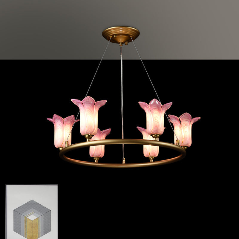 Flared Pendant Lamp - Traditional Purple Glass Led Chandelier For Living Room 6 Bulbs