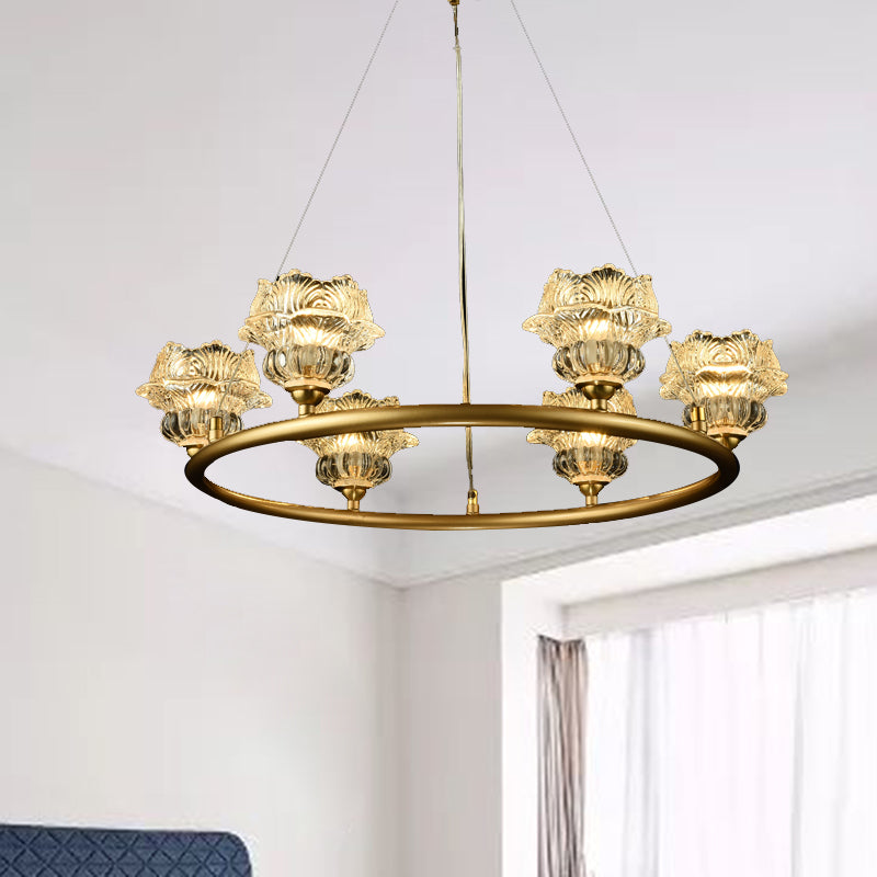 Traditional Sunflower Chandelier Clear Glass Suspension Lamp - 6 Heads Ideal For Living Room