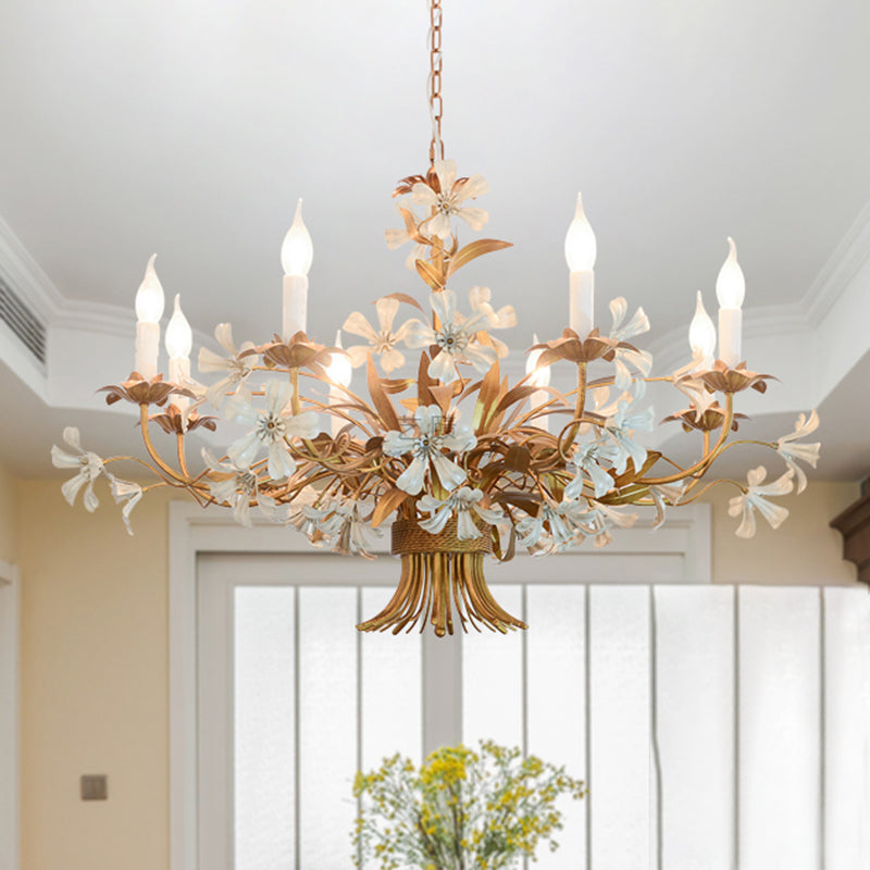 8-Head Metal Chandelier Lamp: Brass Candlestick Bedroom Suspension Light Fixture