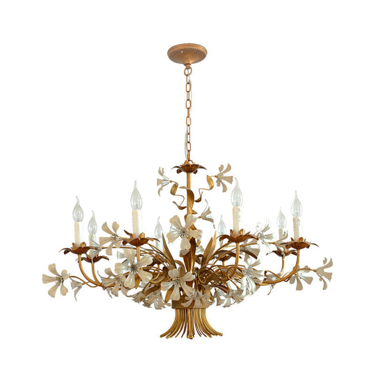 8-Head Metal Chandelier Lamp: Brass Candlestick Bedroom Suspension Light Fixture