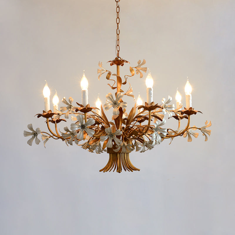 8-Head Metal Chandelier Lamp: Brass Candlestick Bedroom Suspension Light Fixture