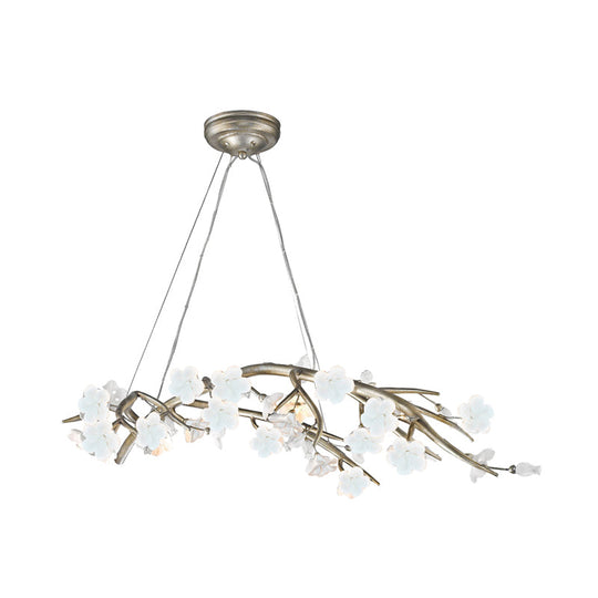 Rustic 9-Light Flower Chandelier In Silver - Bedroom Hanging Lamp Kit