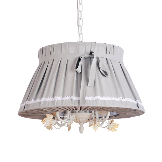 Traditional Fabric Drum Pendant Chandelier - Beige Hanging Light Fixture For Dining Room (4 Lights)