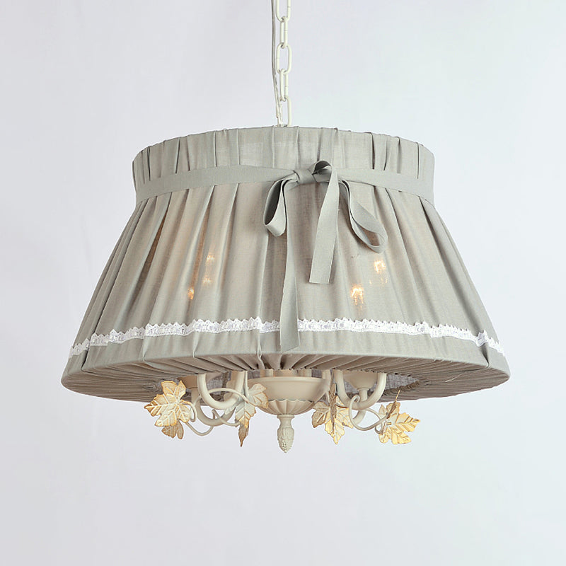 Traditional Fabric Drum Pendant Chandelier - Beige Hanging Light Fixture For Dining Room (4 Lights)