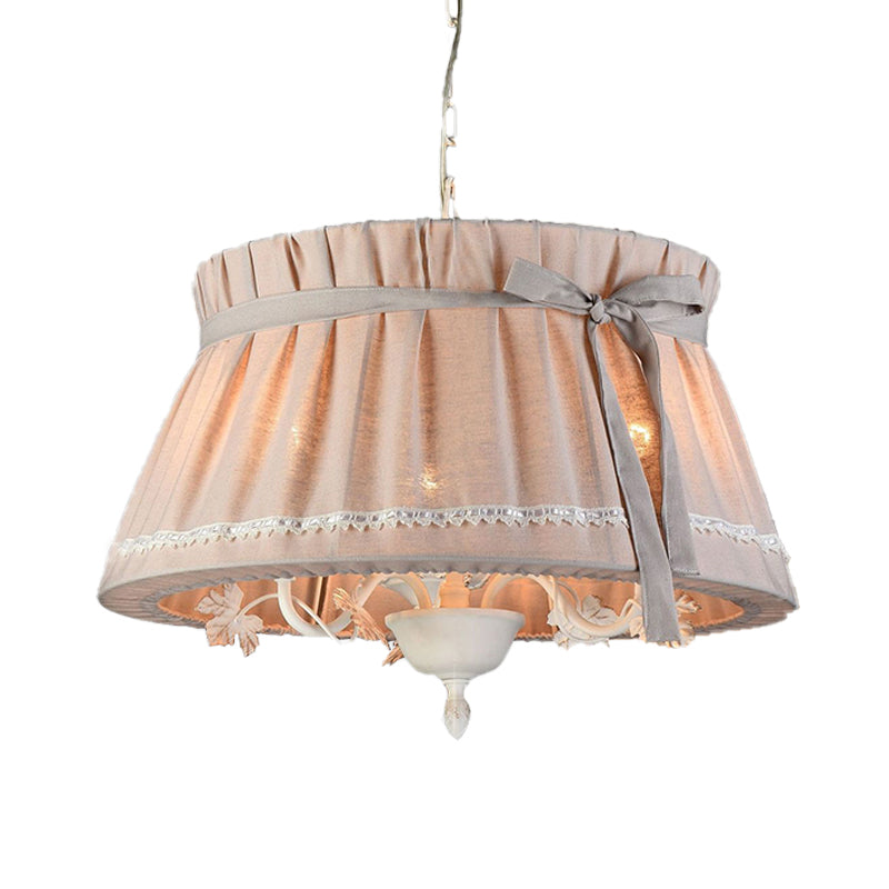 Traditional Fabric Drum Pendant Chandelier - Beige Hanging Light Fixture For Dining Room (4 Lights)