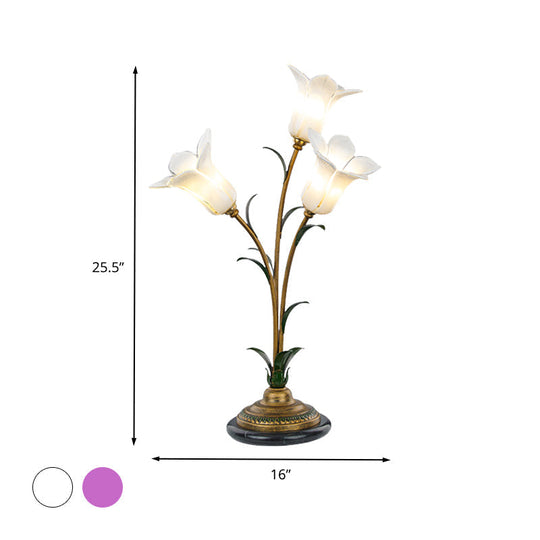 White/Purple Glass Table Lamp With Morning Glory Design Countryside Night Light For Living Room