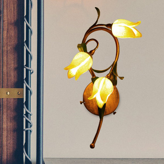 Traditional-Style Yellow Glass 3-Light Brass Bedroom Sconce