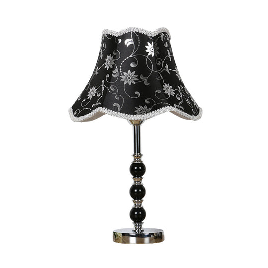 Crystal Table Lamp: 1-Light Countryside Black Scalloped Night Light With Flower Pattern