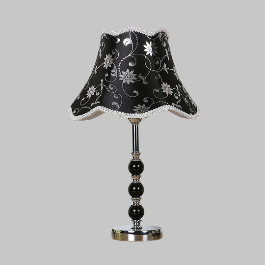 Crystal Table Lamp: 1-Light Countryside Black Scalloped Night Light With Flower Pattern