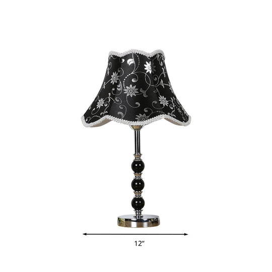 Crystal Table Lamp: 1-Light Countryside Black Scalloped Night Light With Flower Pattern