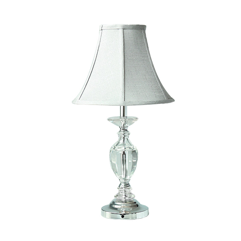 Blue Fabric Paneled Bell Table Lamp With Crystal Base - Single Bulb Nightstand Light