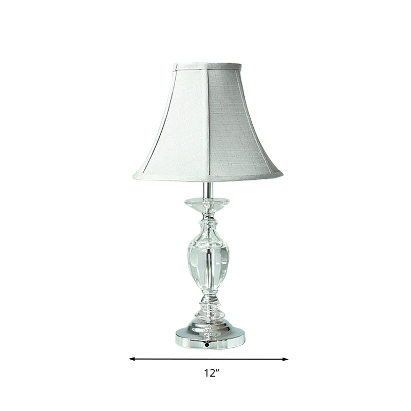 Blue Fabric Paneled Bell Table Lamp With Crystal Base - Single Bulb Nightstand Light