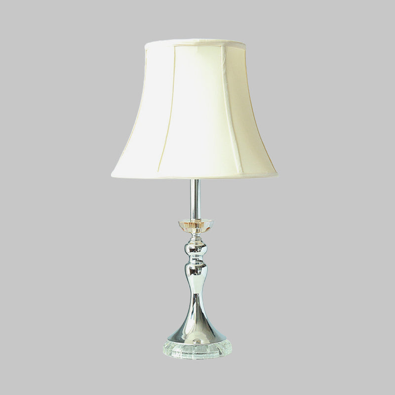 White Bell Night Lamp With Clear Crystal Accent For Bedroom Table