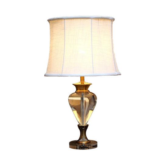 Minimalist Oval Night Lamp With Clear Crystal Accent Beige Finish & Fabric Shade