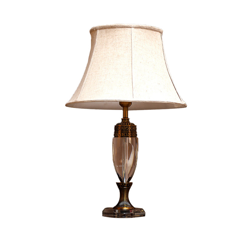 Rustic Bell Fabric Table Lamp In Beige For Bedroom - 1 Light Nightstand