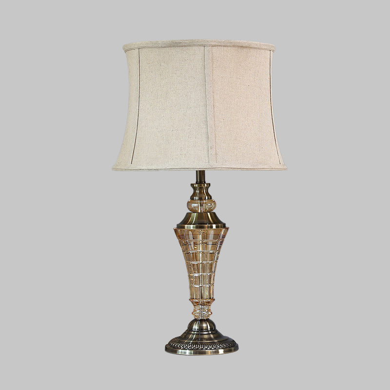 Stylish Beige Bedroom Table Lamp - Rustic Night Light With Tapered Fabric Shade