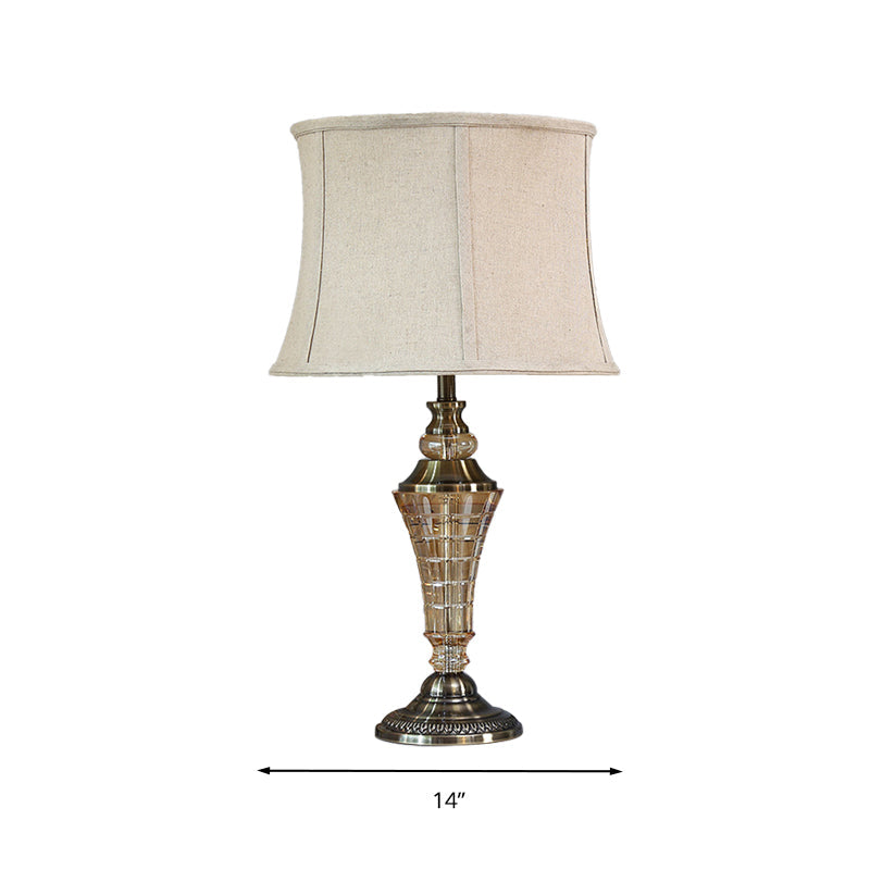 Stylish Beige Bedroom Table Lamp - Rustic Night Light With Tapered Fabric Shade