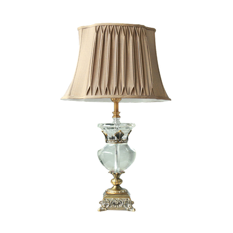 Rustic Single Head Light Brown Table Lamp With Crystal Accent - Pleated Shade Indoor Nightstand