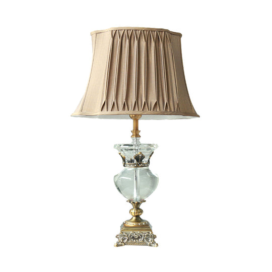 Rustic Single Head Light Brown Table Lamp With Crystal Accent - Pleated Shade Indoor Nightstand