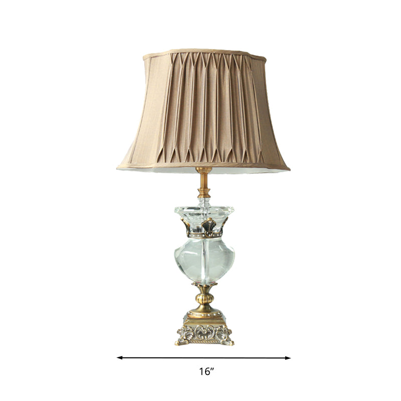 Rustic Single Head Light Brown Table Lamp With Crystal Accent - Pleated Shade Indoor Nightstand