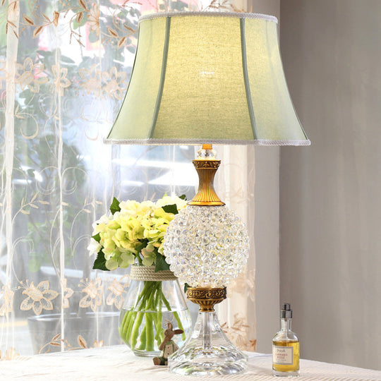 Light Green Crystal Table Lamp With Globe Shape And Led Bulb - Traditional Nightstand