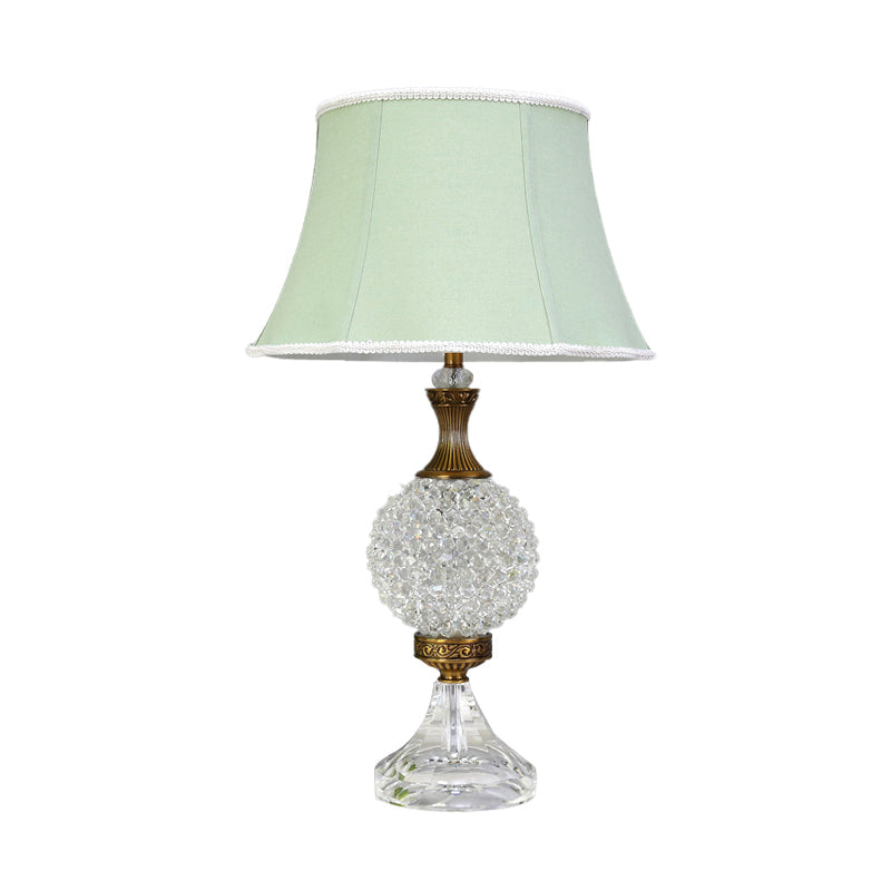 Light Green Crystal Table Lamp With Globe Shape And Led Bulb - Traditional Nightstand