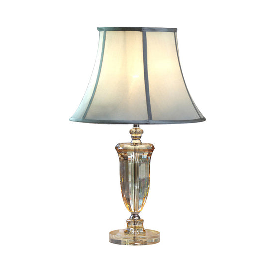 Beige Fabric Table Lamp With Crystal Base - Simple Nightstand Light