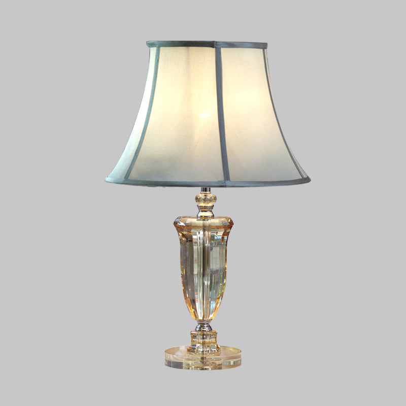 Beige Fabric Table Lamp With Crystal Base - Simple Nightstand Light