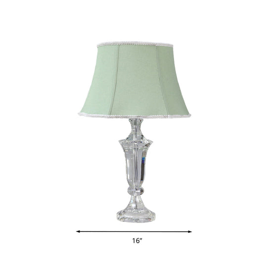 Rustic Green Fabric Bell Table Lamp With Crystal Base: 1-Light Paneled Design For Bedroom Or Night