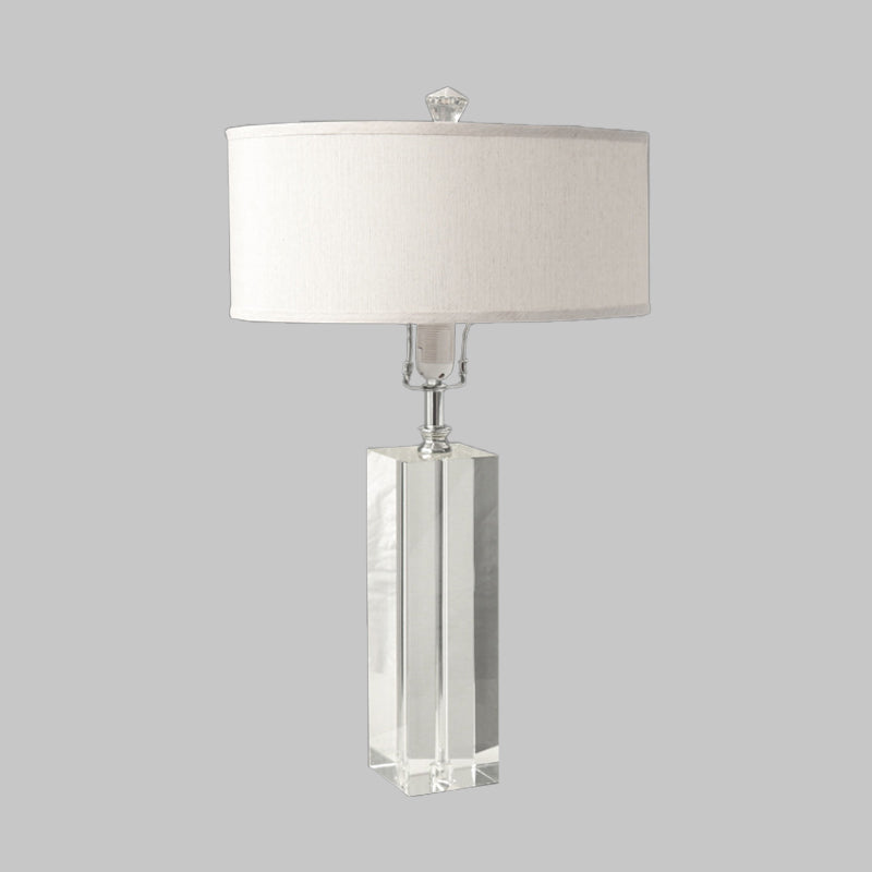 White Rectangle Crystal Table Lamp With Round Fabric Shade Ideal For Bedroom Night Light