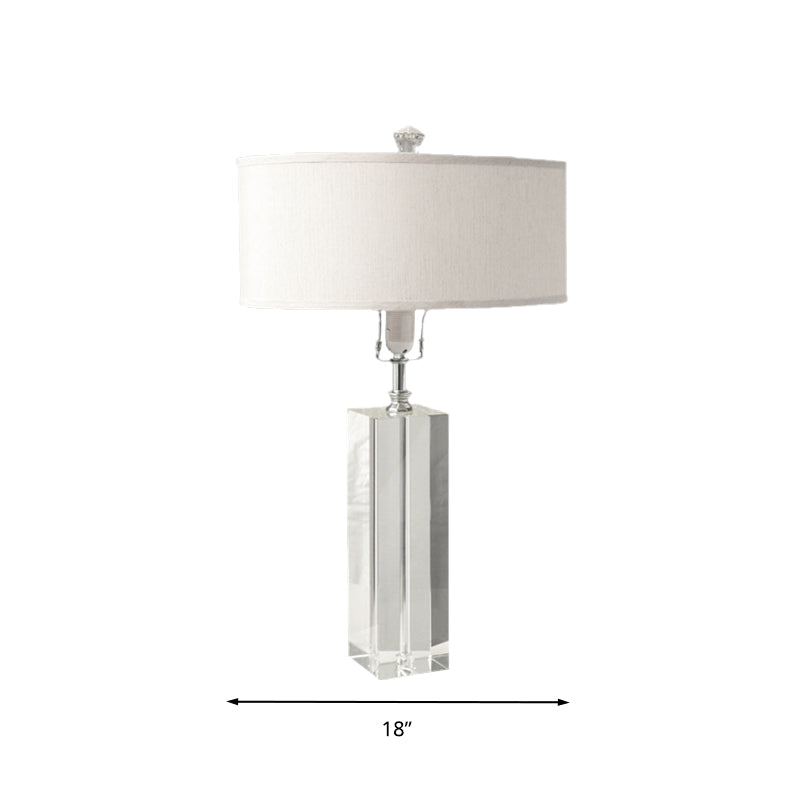 White Rectangle Crystal Table Lamp With Round Fabric Shade Ideal For Bedroom Night Light