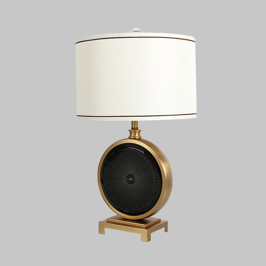 Minimalist Crystal Round Nightstand Light - White Bedroom Table Lamp With Fabric Drum Shade 1